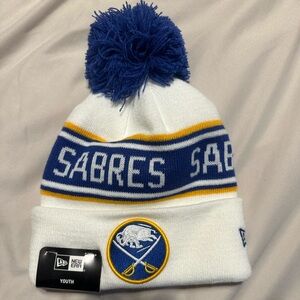 New Era Blue and White Sabres Youth Pom Beanie